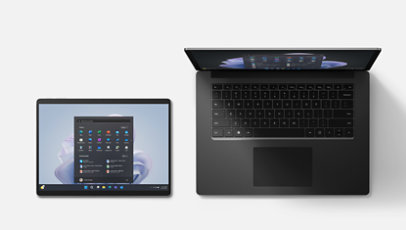 Una Surface Pro 9 platino y una Surface Laptop 5 negra