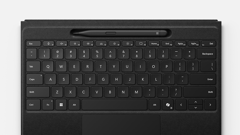 A top-down view of Surface Pro Flex Keyboard with Slim Pen.