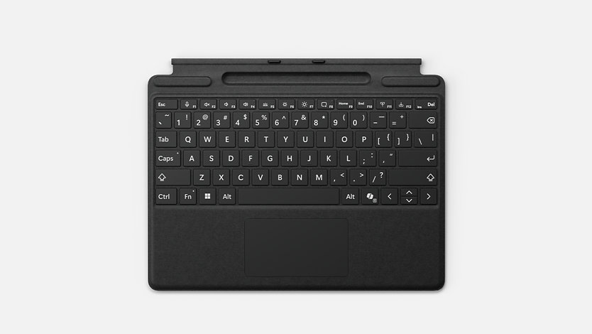 Un Teclado para Surface Pro con almacenamiento de lápiz.