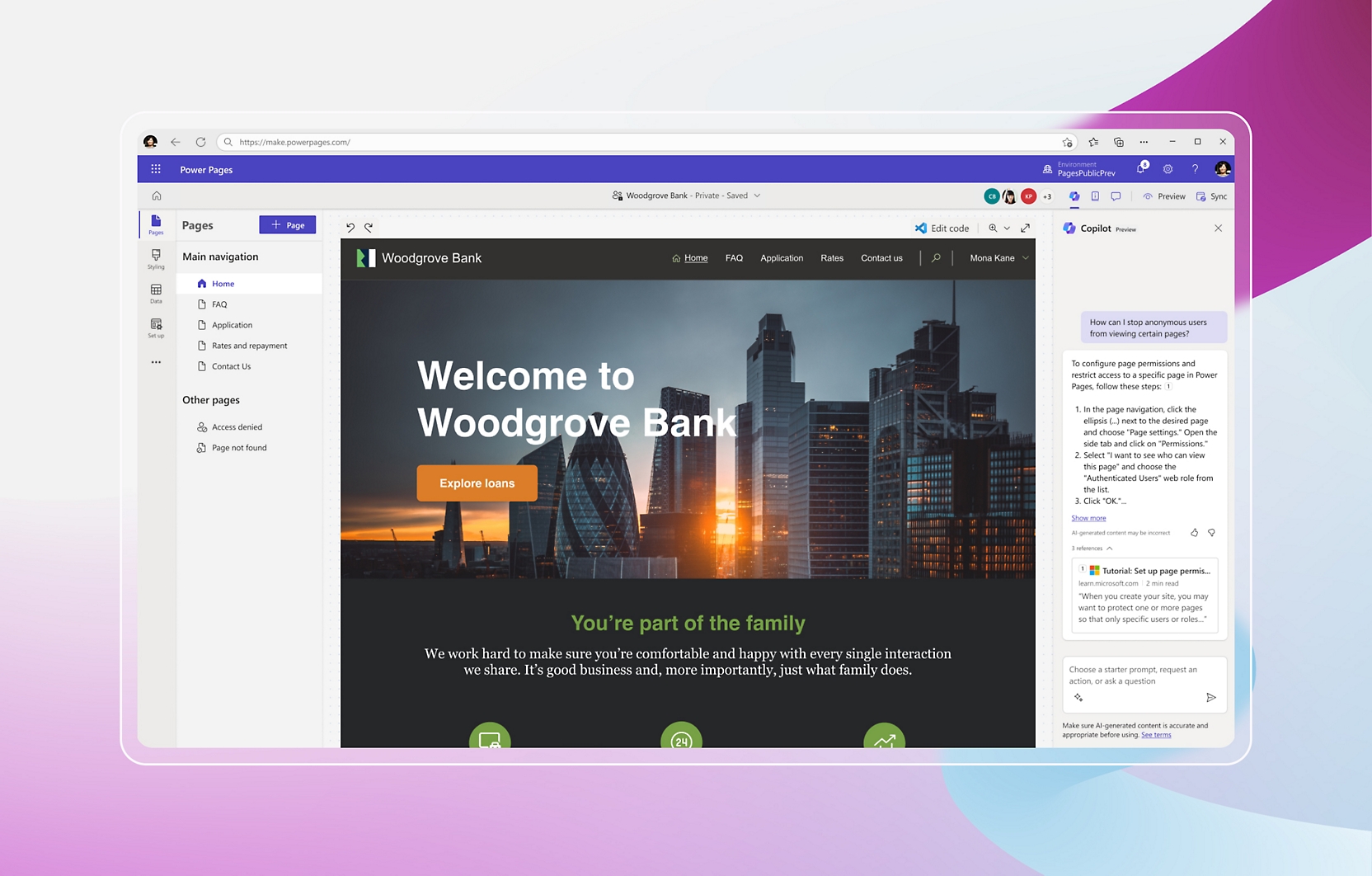 Een schermopname van de website van de Woodgrove-bank