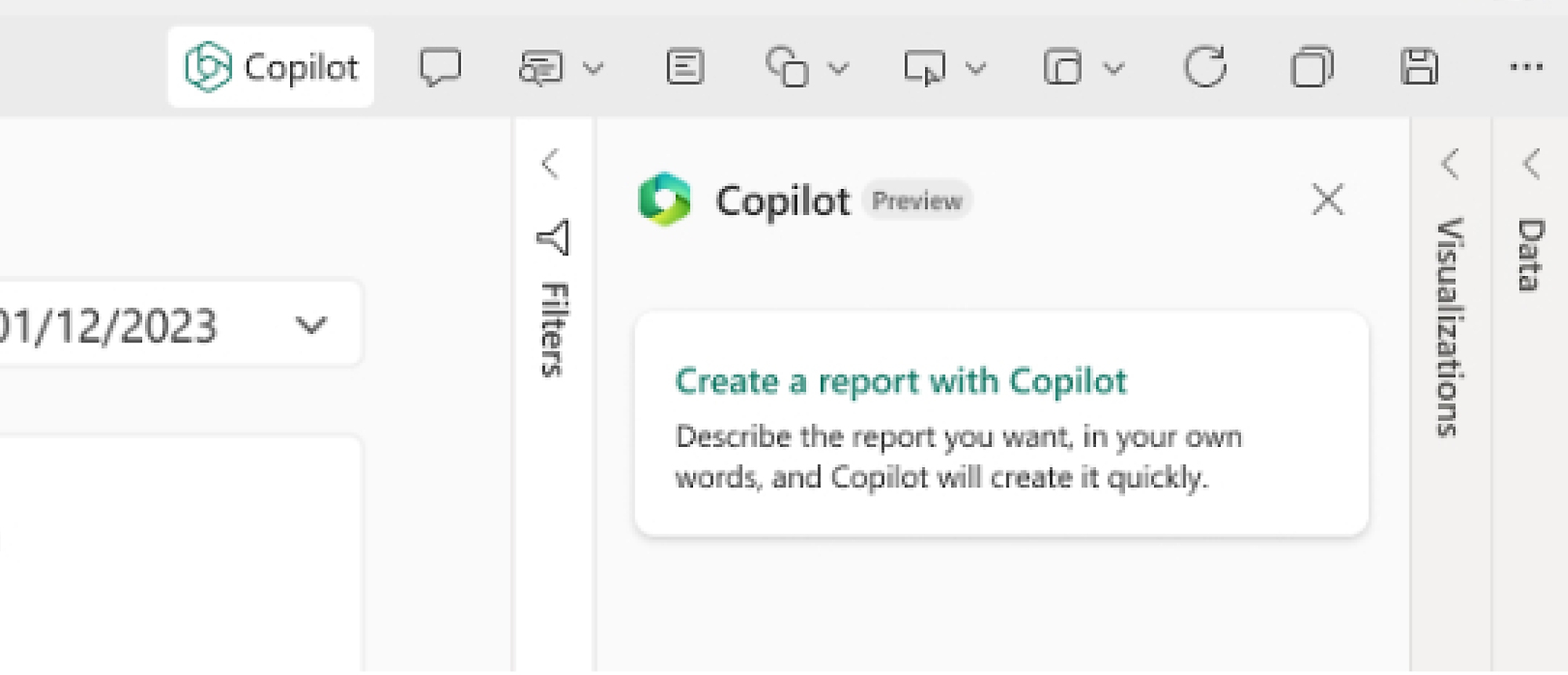 Recorte de pantalla de Copilot en Power BI