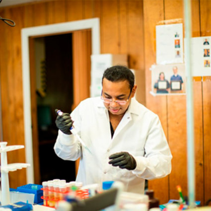 Person with a syringe in a lab