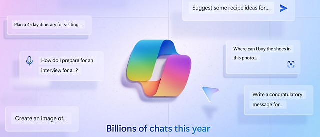 包含今年数十亿次聊天的 copilot 徽标的屏幕截图