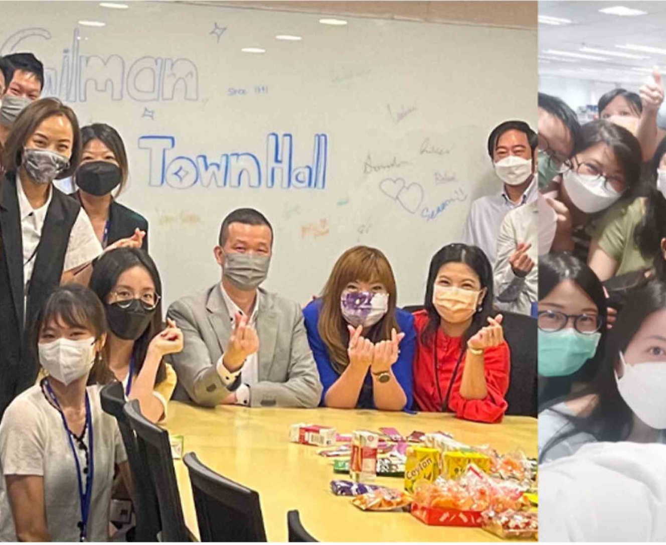 Um grupo de pessoas com máscaras posando para uma foto.