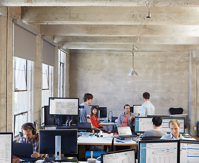 A group of people working in an office