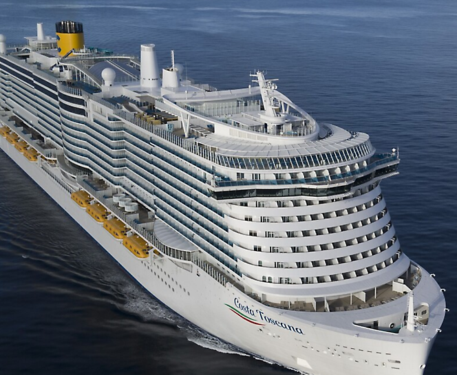 A cruise ship in the water.