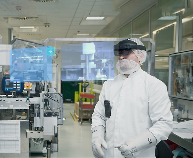 A person wearing white body kit in a lab