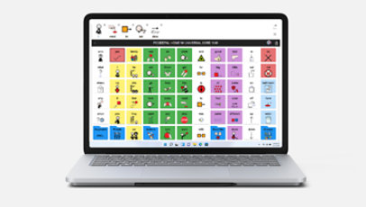 A variety of pictograms on Cboard, displayed on a laptop's screen.