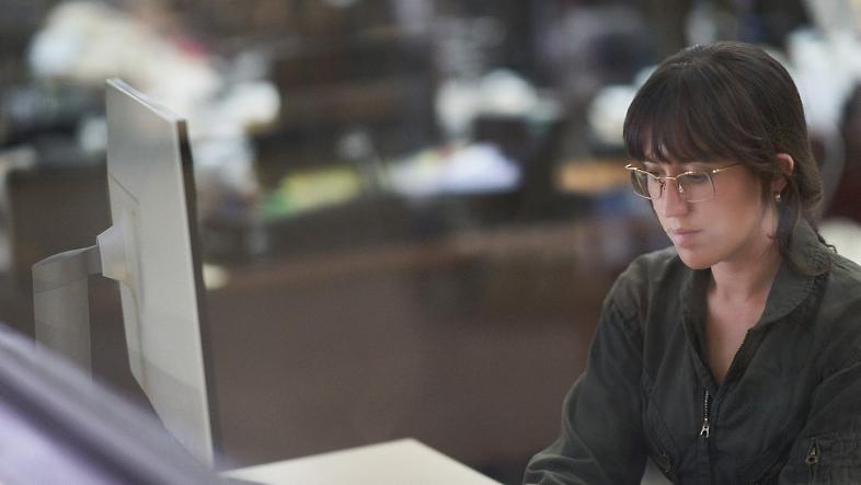 A person working at their desk