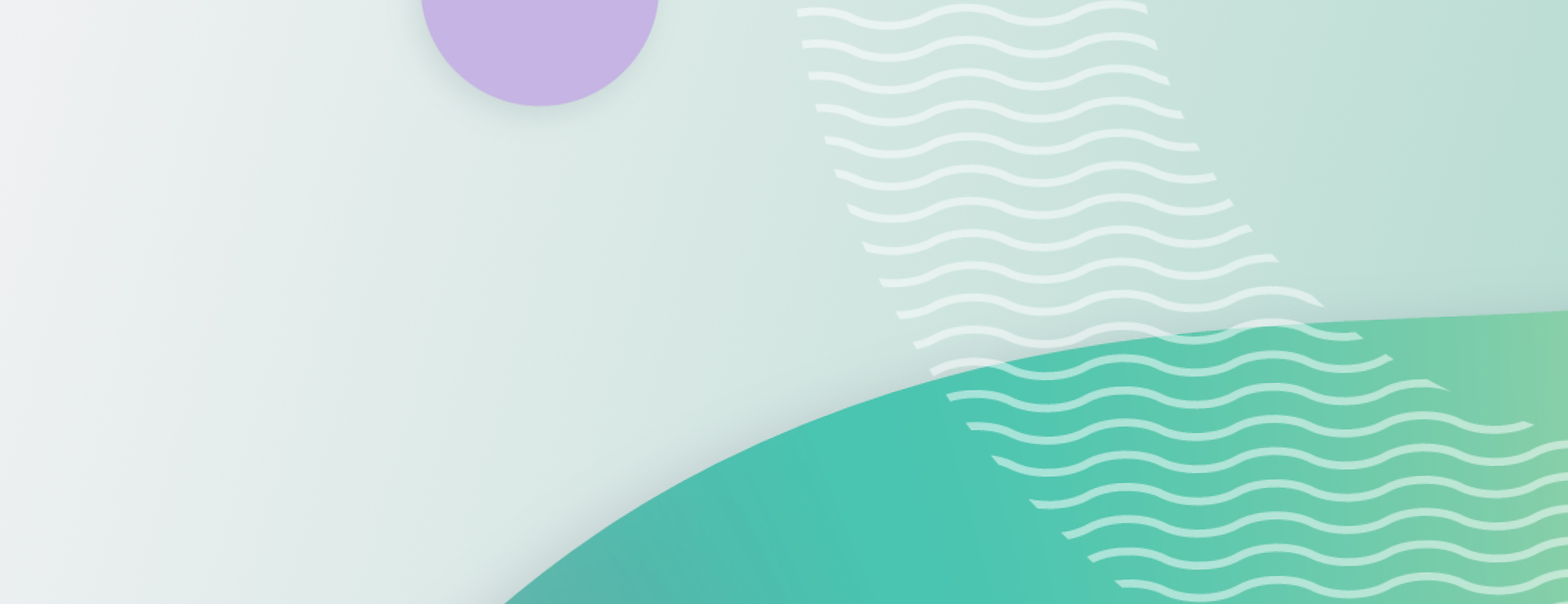 Abstract design featuring a gradient green wave pattern with white wavy lines and a solid purple circle on a light background.