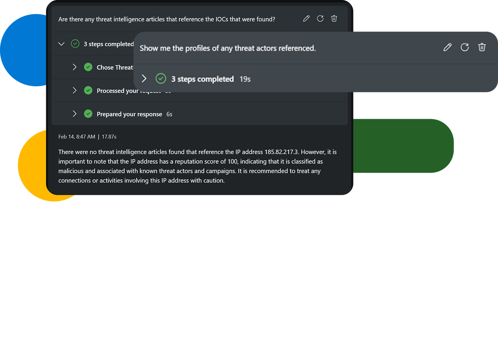 No threat articles found for IP 185.82.217.3; reputation score 100, indicating malicious association. Exercise caution