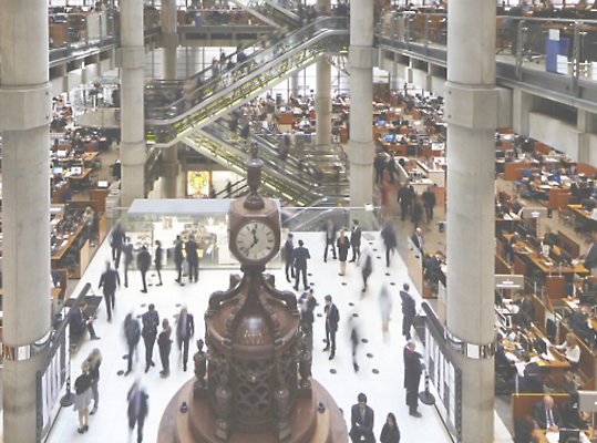 An inside view of a large office building