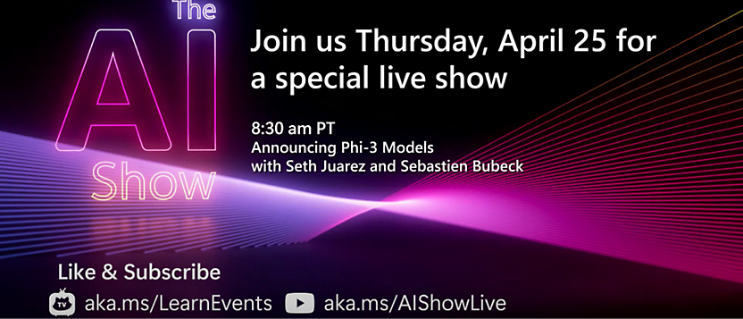 A promotional image for "The AI Show," announcing a special live show on Thursday, April 25 at 8:30 am PT, 