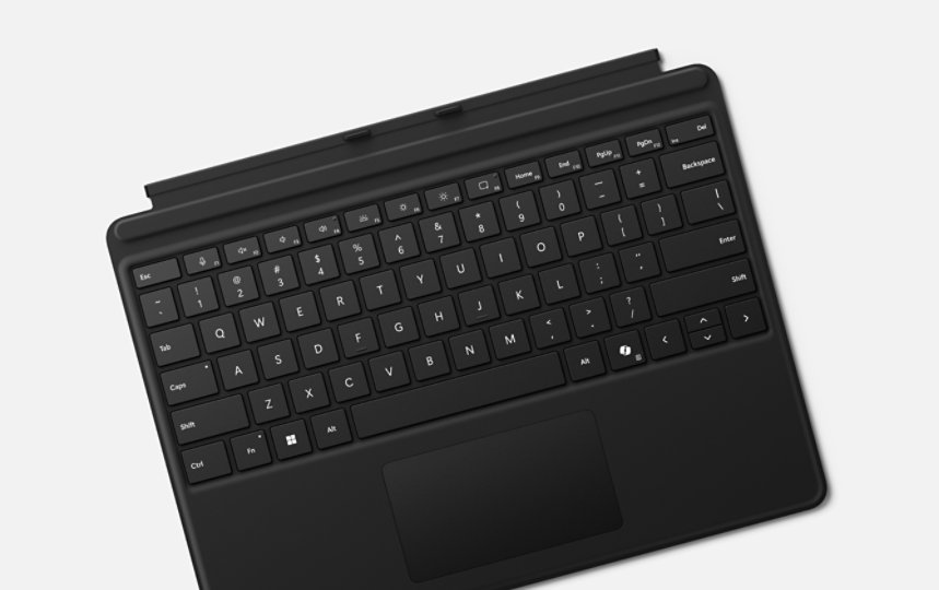 En Surface Pro Keyboard sett ovenfra.