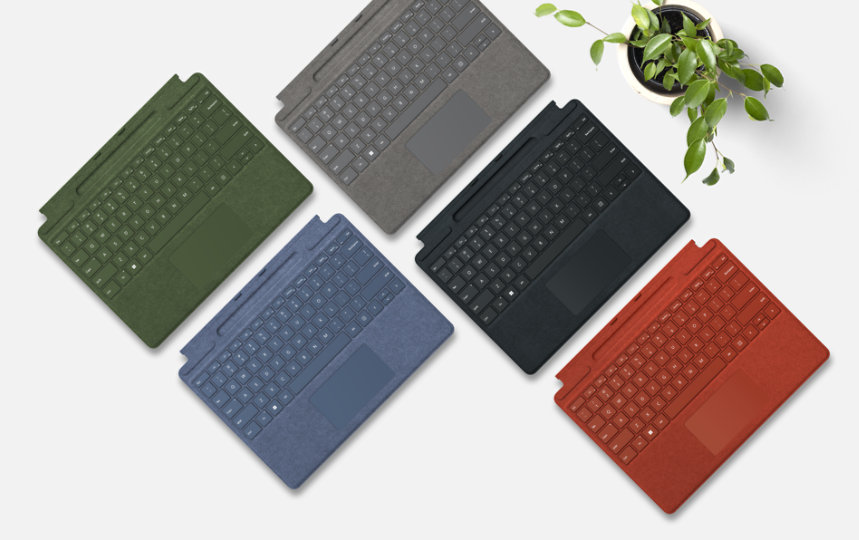 Dispositivos Teclado Signature para Surface Pro en una variedad de colores.