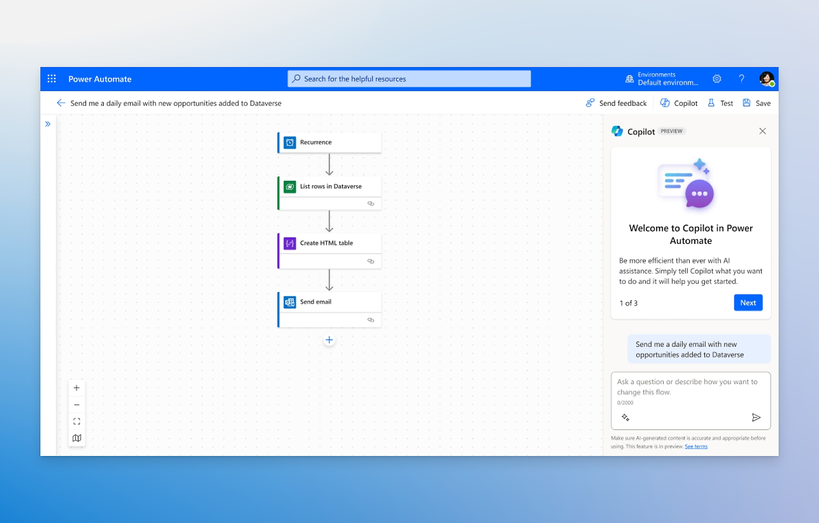 Power Automate montrant un organigramme pour plusieurs tâches