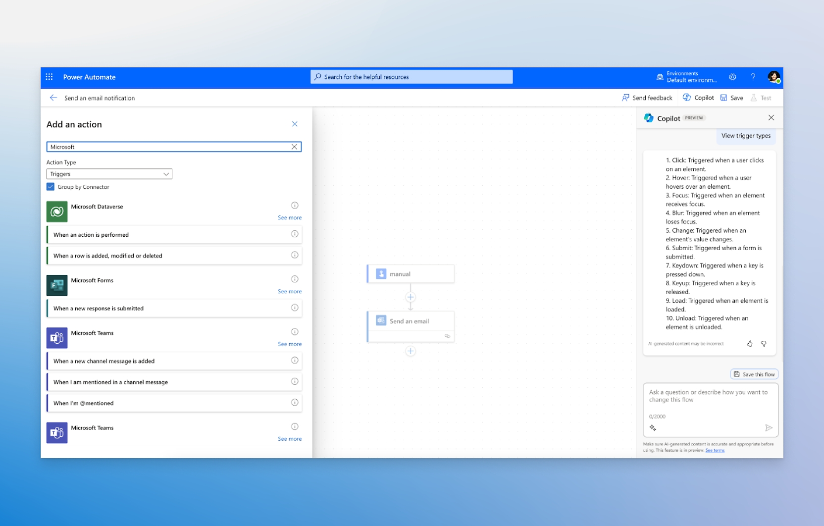 Power automate window showing option to add an action dialog box