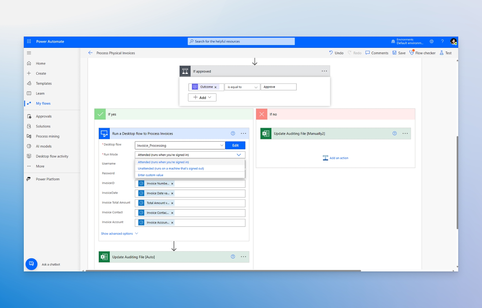 Power automate showing various options for flows