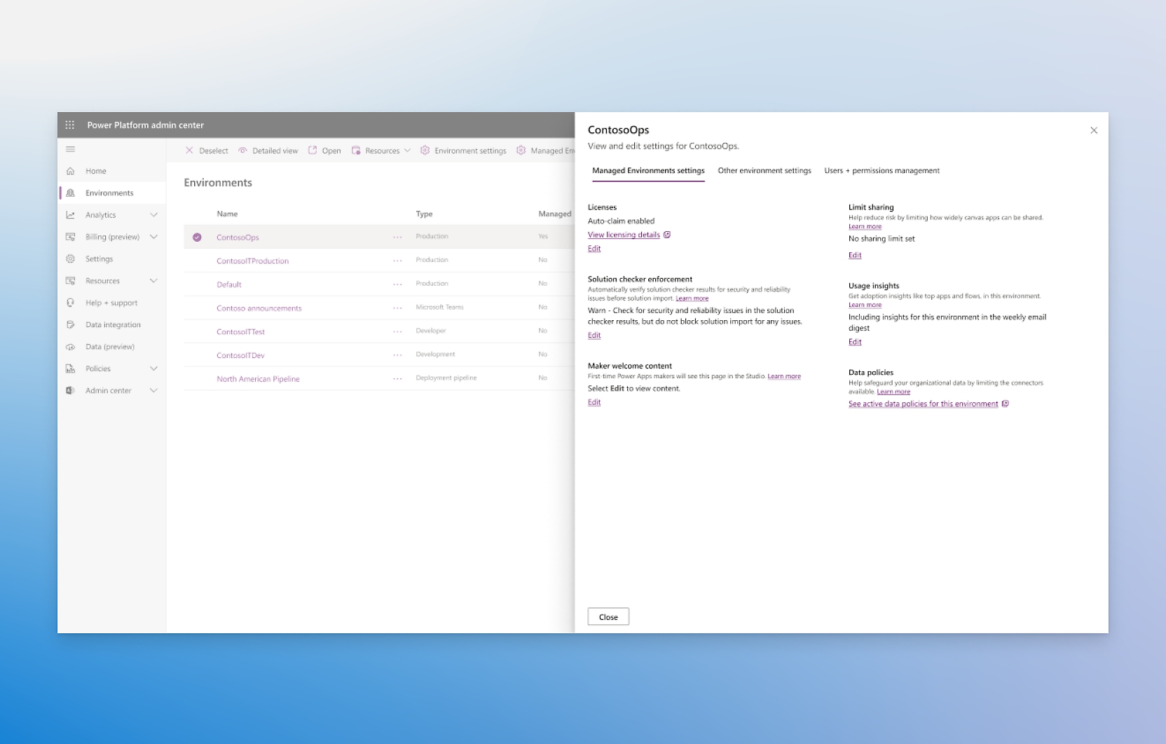 A window of the azure portal admin center