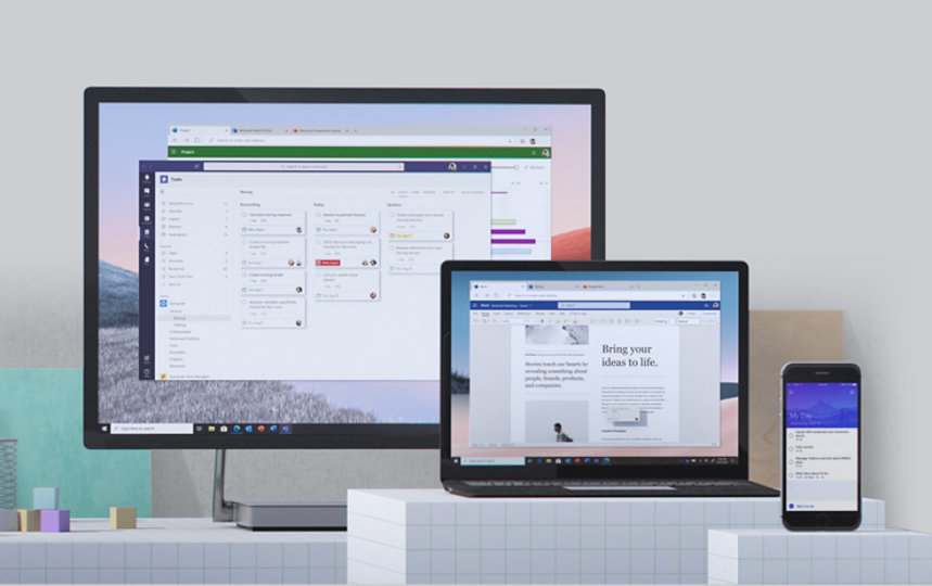 Multiple devices with Microsoft 365 on each screen.