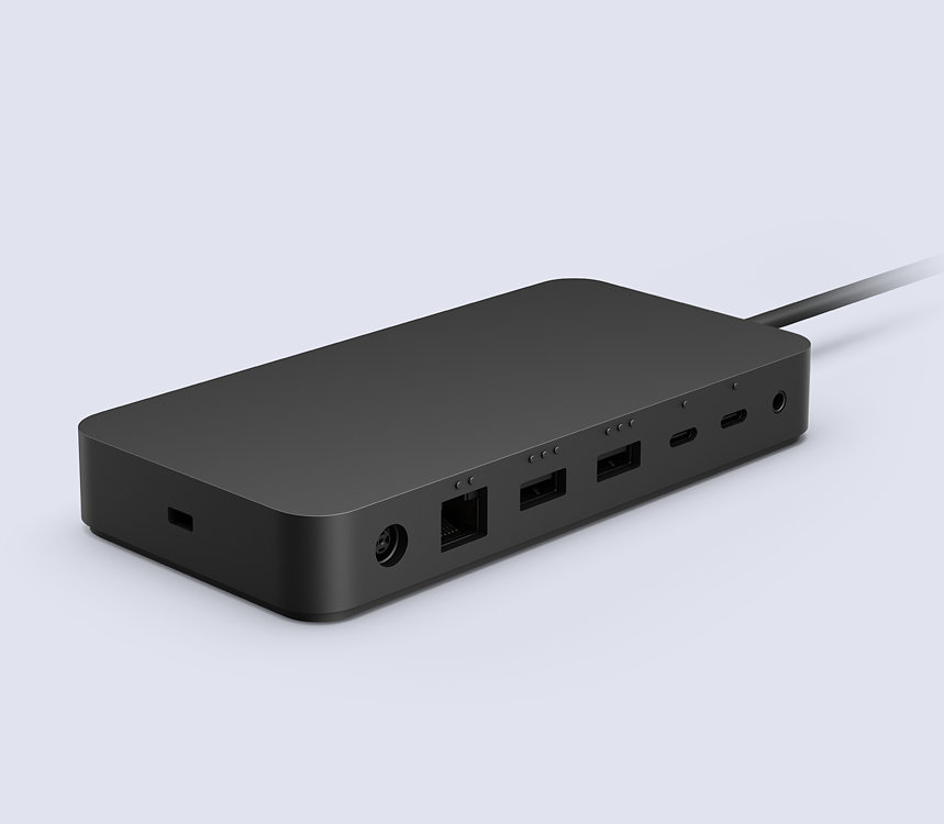 The rear-facing ports on a Surface Thunderbolt™ 4 Dock for Business. 