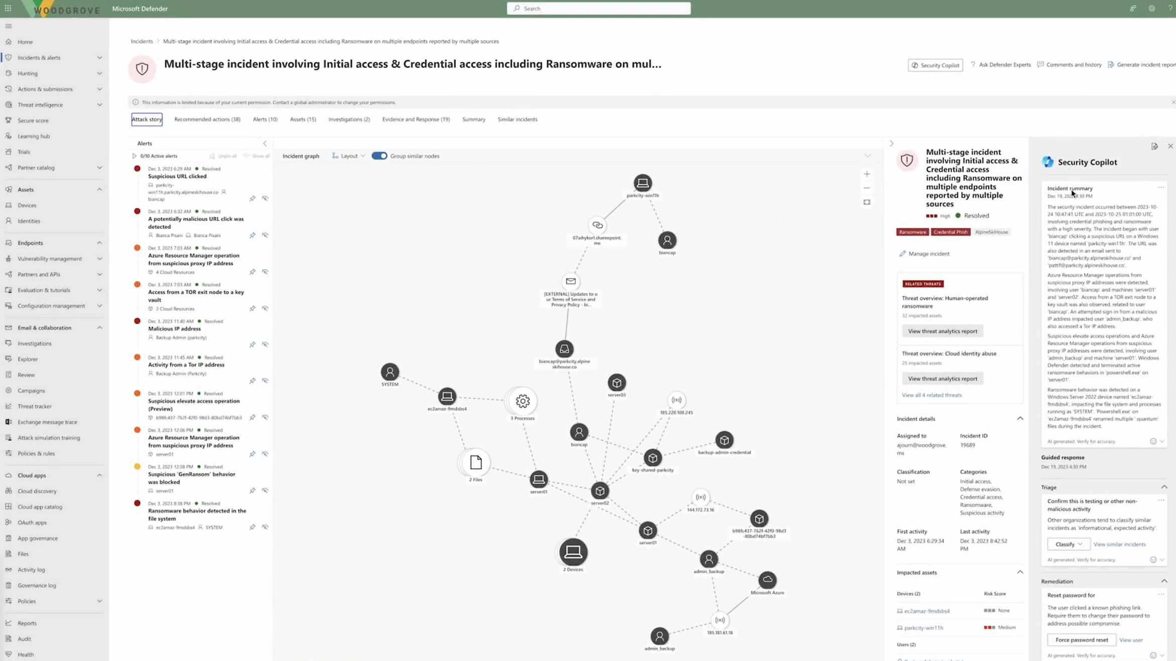 DODGROVE-incident: Meerdere fasen, initiële toegang, toegang tot referenties, ransomware. Copilot voor beveiliging