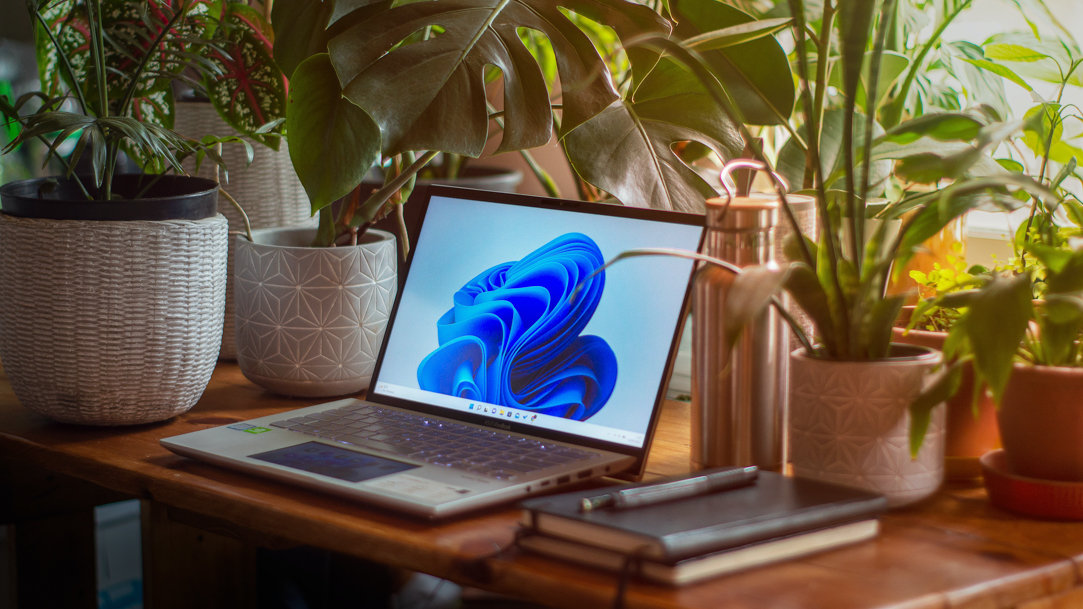 A Windows laptop open on a desk