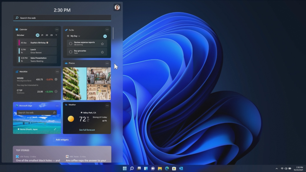 Animation of Windows 11 widgets