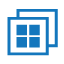 Blue square with another blue square in front of it, within it, two by two rows of solid squares