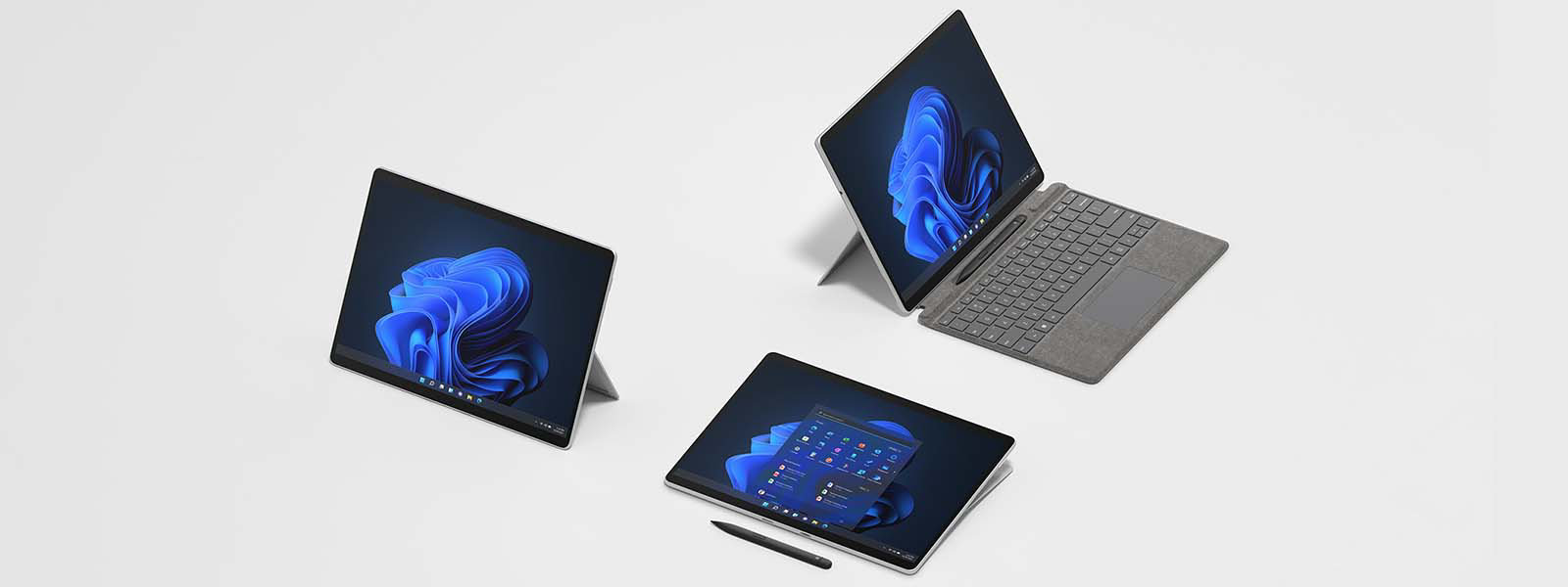 Kuva, jossa näkyy Surface Pro 8 eri tiloissa