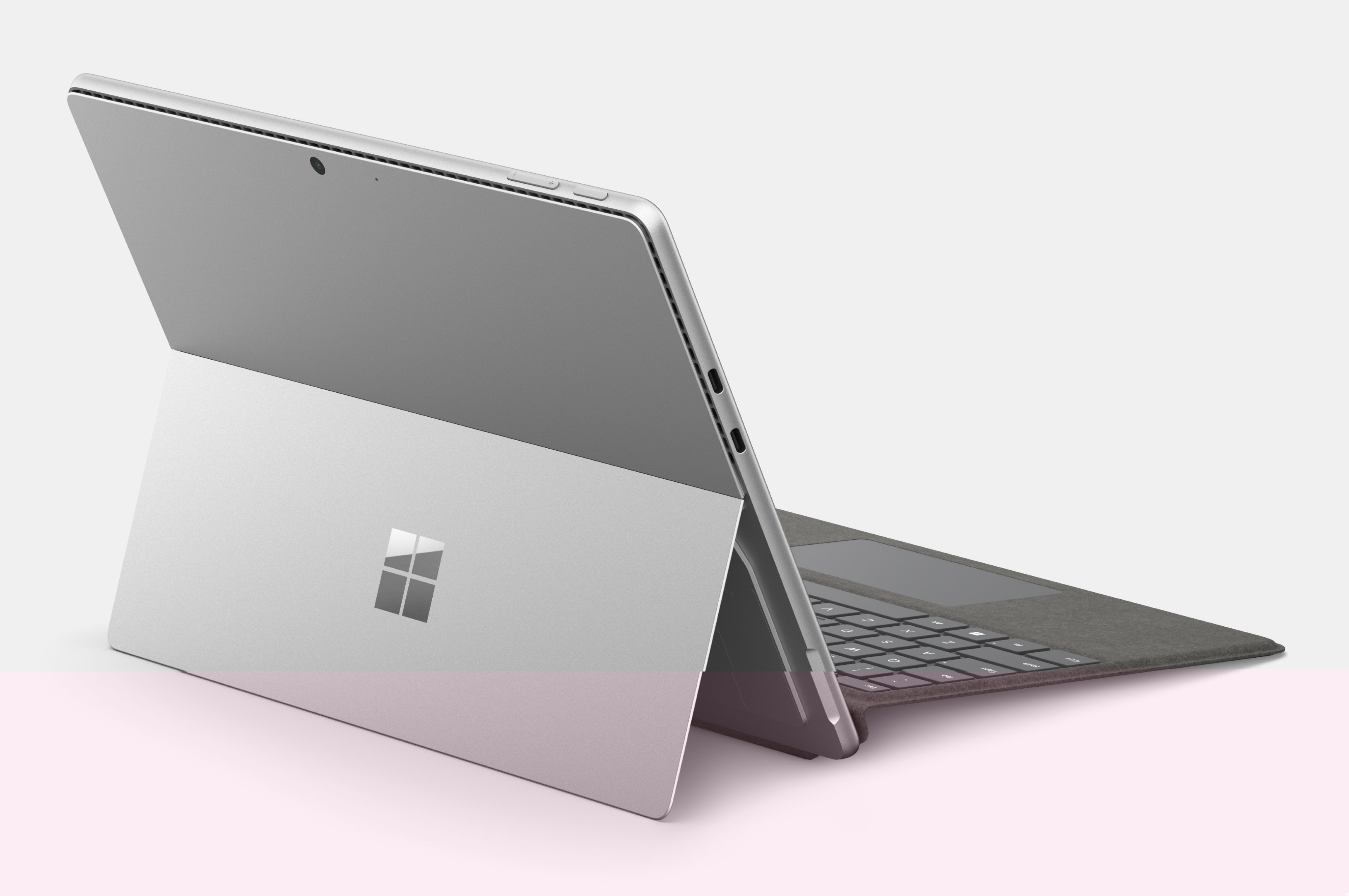 Render of Surface Pro 10 opened in laptop mode showing the Surface Kickstand