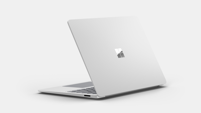 A Surface Laptop device image from the back and at an angle