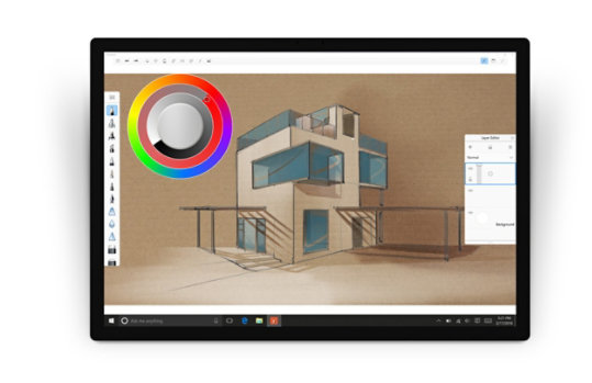 Surface Dial endrer innstillinger i Autodesk Sketchbook.