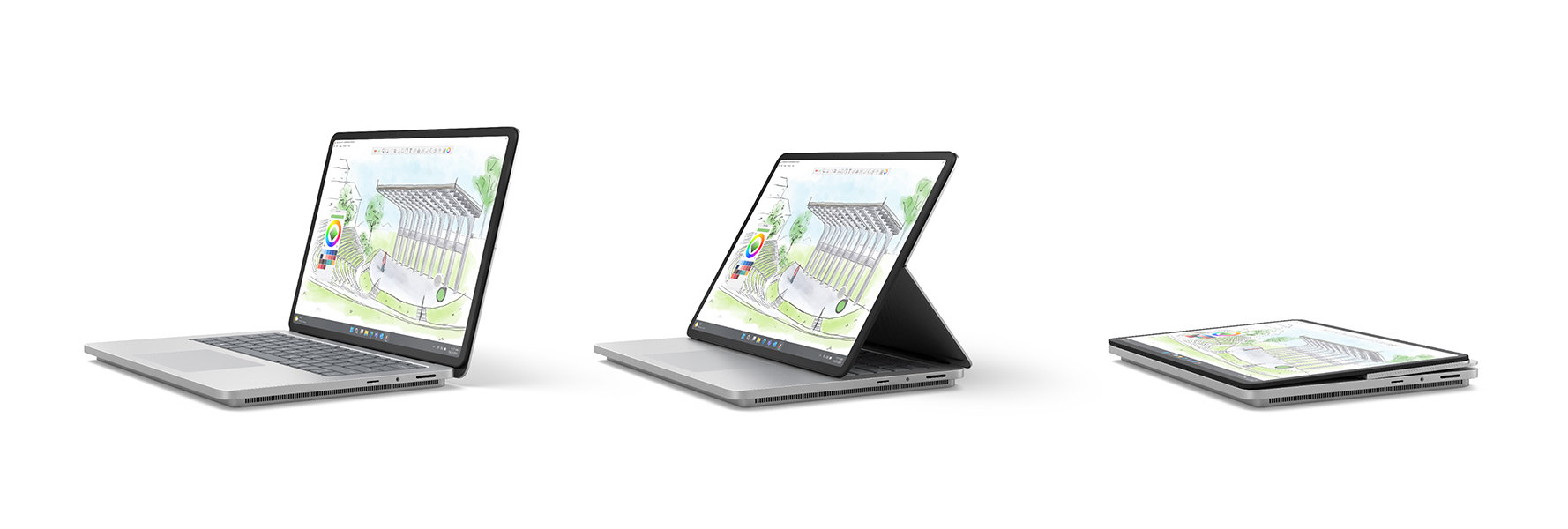 Surface Laptop Studio 2 eri tiloissa