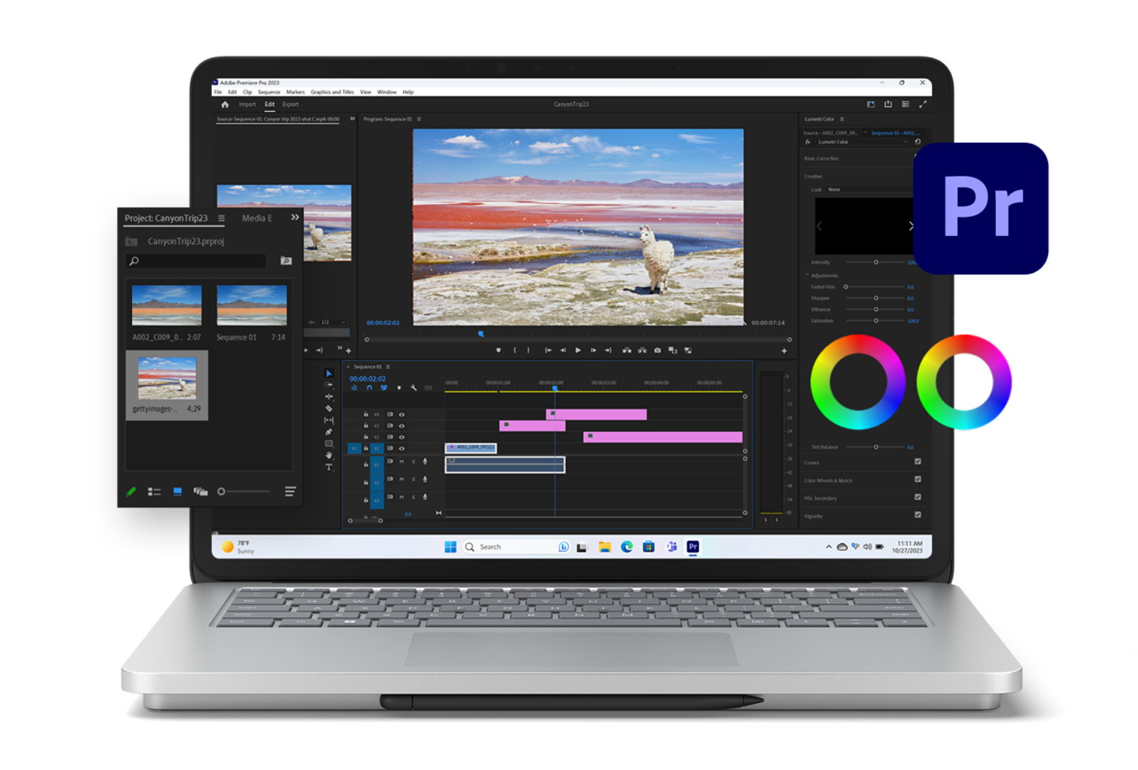 Surface Laptop Studio 2 que muestra Adobe Premiere Pro en la pantalla.