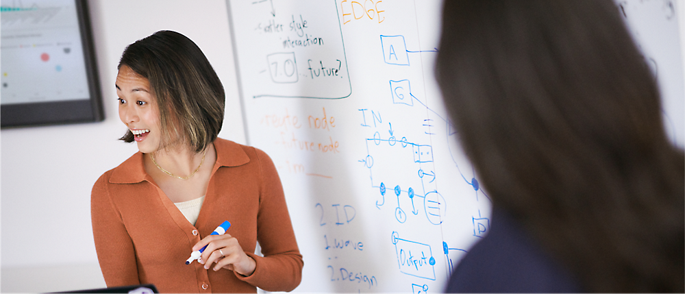 A person writing on a whiteboard