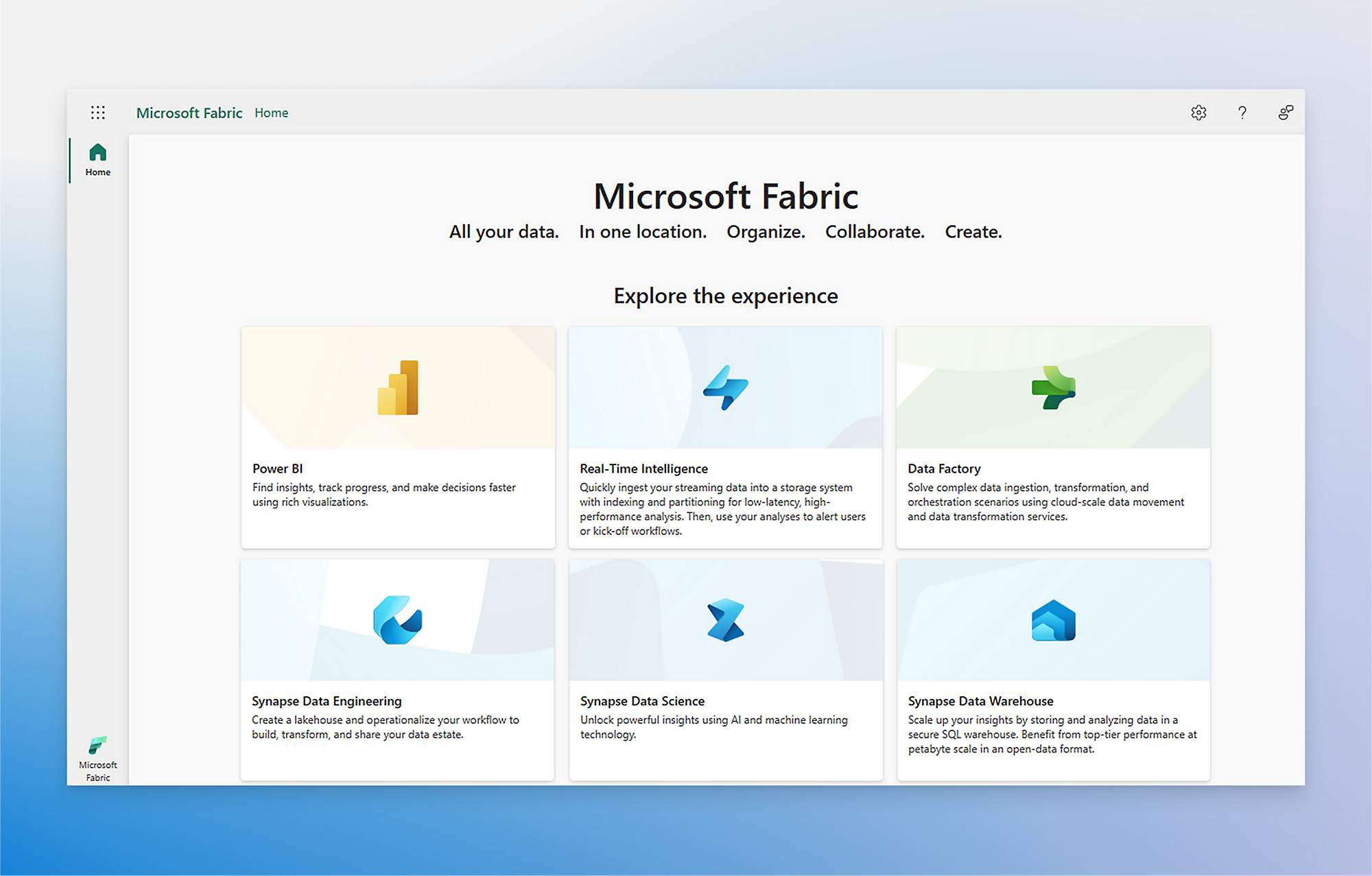 Landingspagina voor Microsoft Fabric