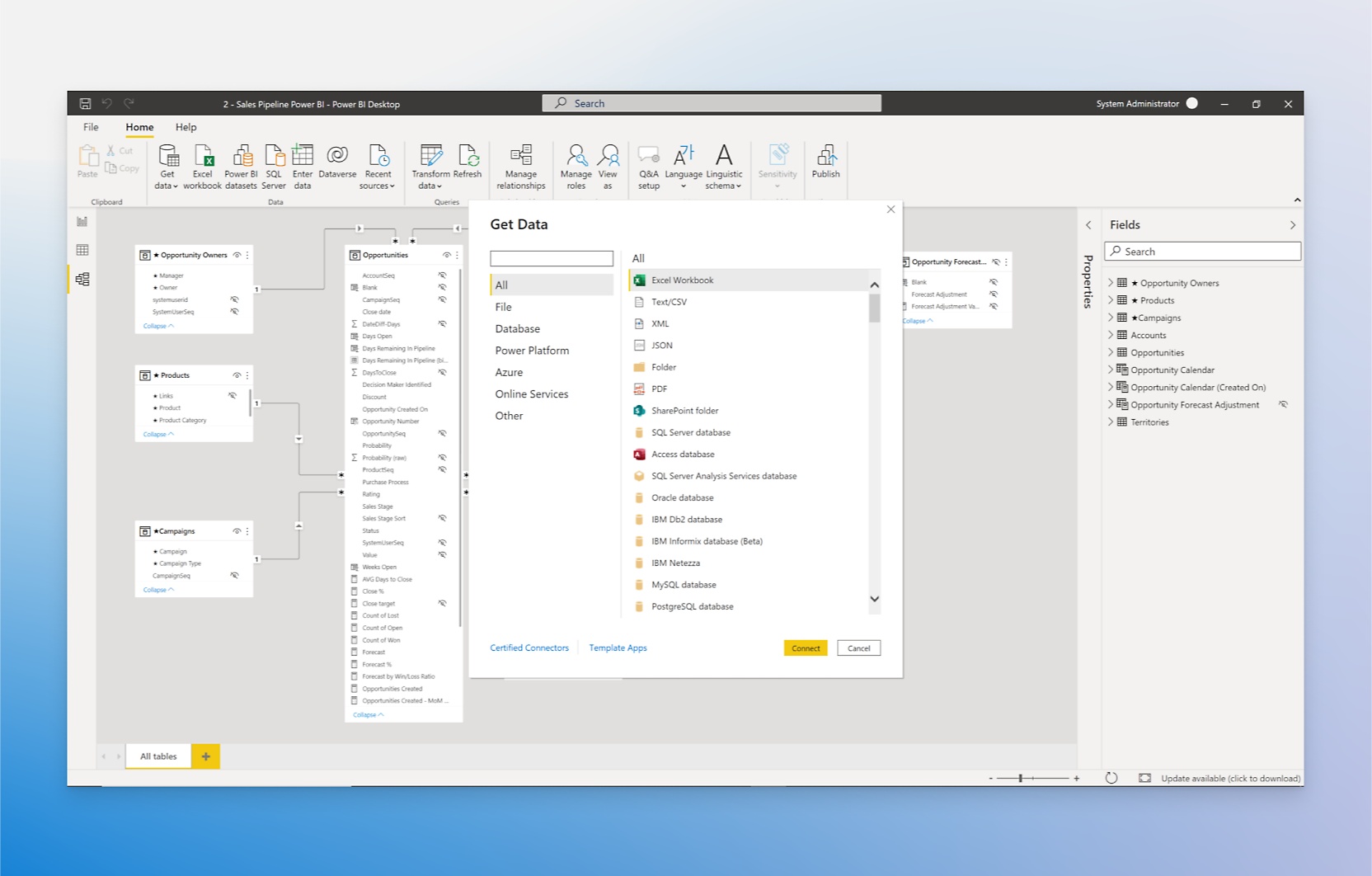 Power BI ER diagram adatok lekéréséhez