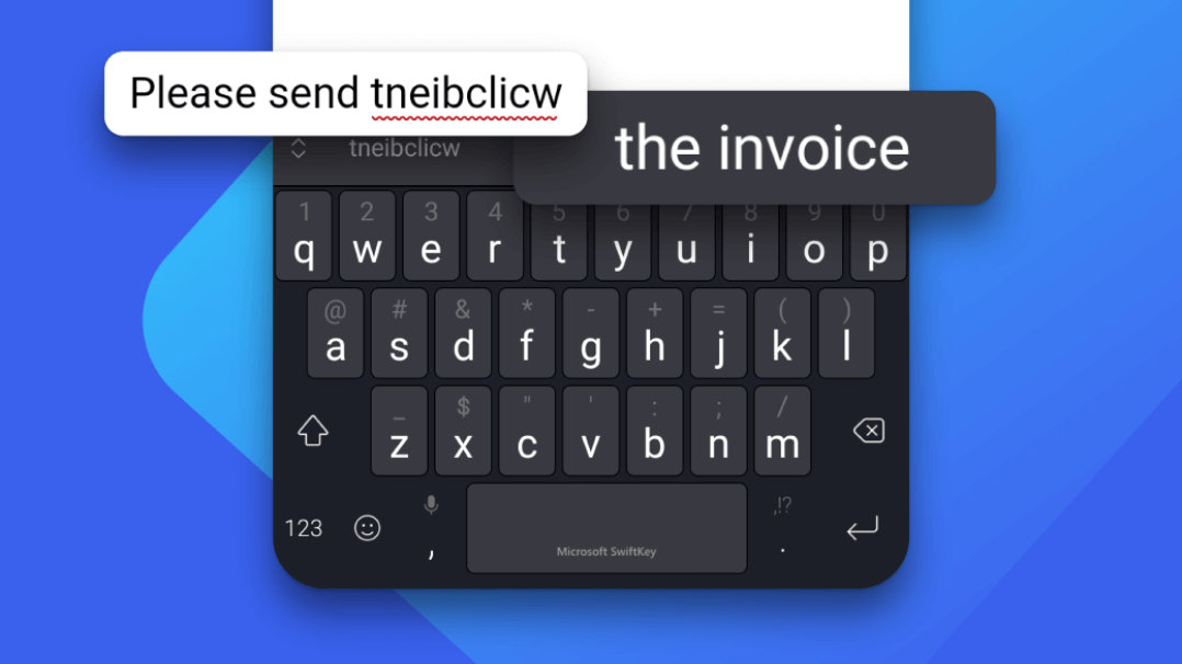 A graphic of the SwiftKey keyboard auto correcting