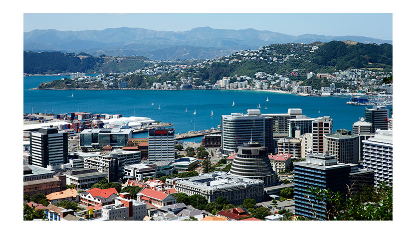 Wellington CBD, harbour the Bee Hive and Paliament building.