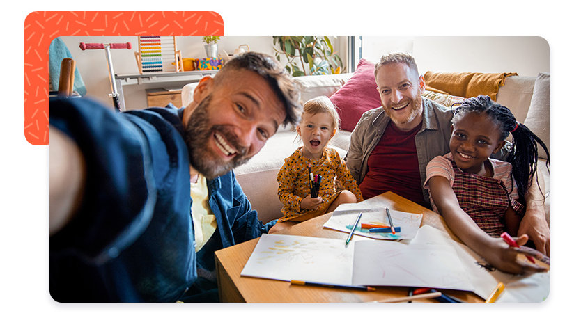 Family of four taking a selfie