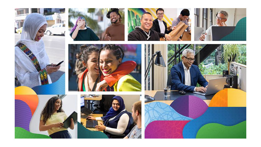 A collage of 8 images showing people of different ages, genders, ethnicities, and physical traits.