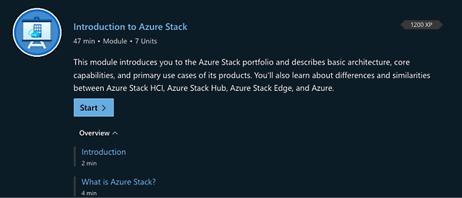 Captura de pantalla de Introducción a Azure Stack.