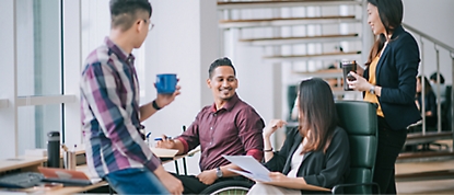 A group of people talking each other