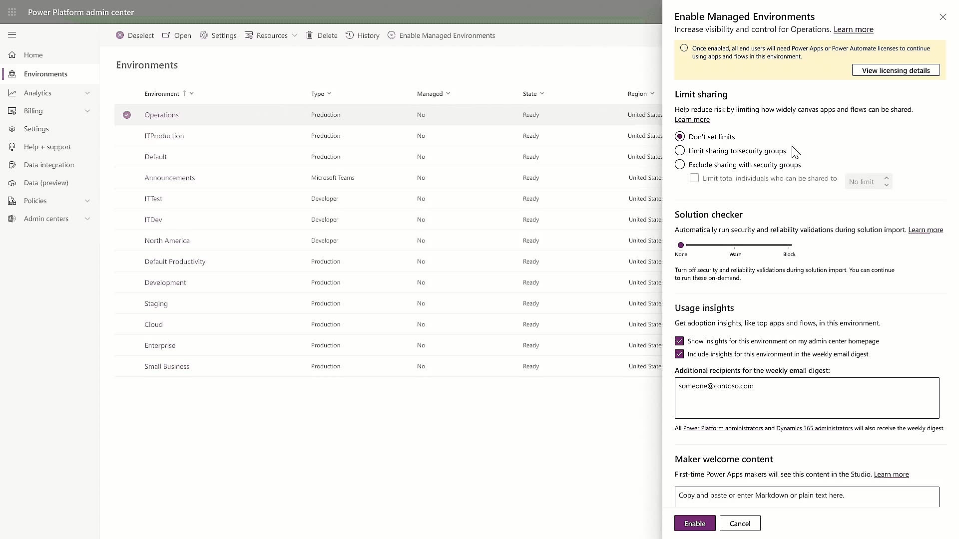 Vue des environnements dans le Centre d’administration Power Platform