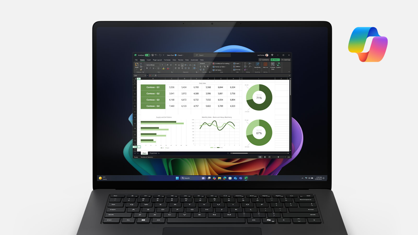 Copilot para Microsoft 365 crea objetos visuales de datos en un documento Excel.