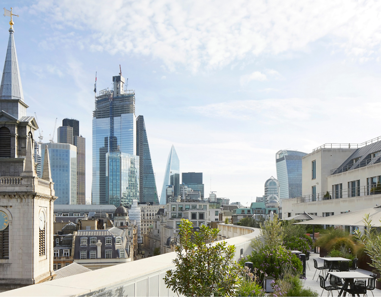 A skyline view of city skyscrapers