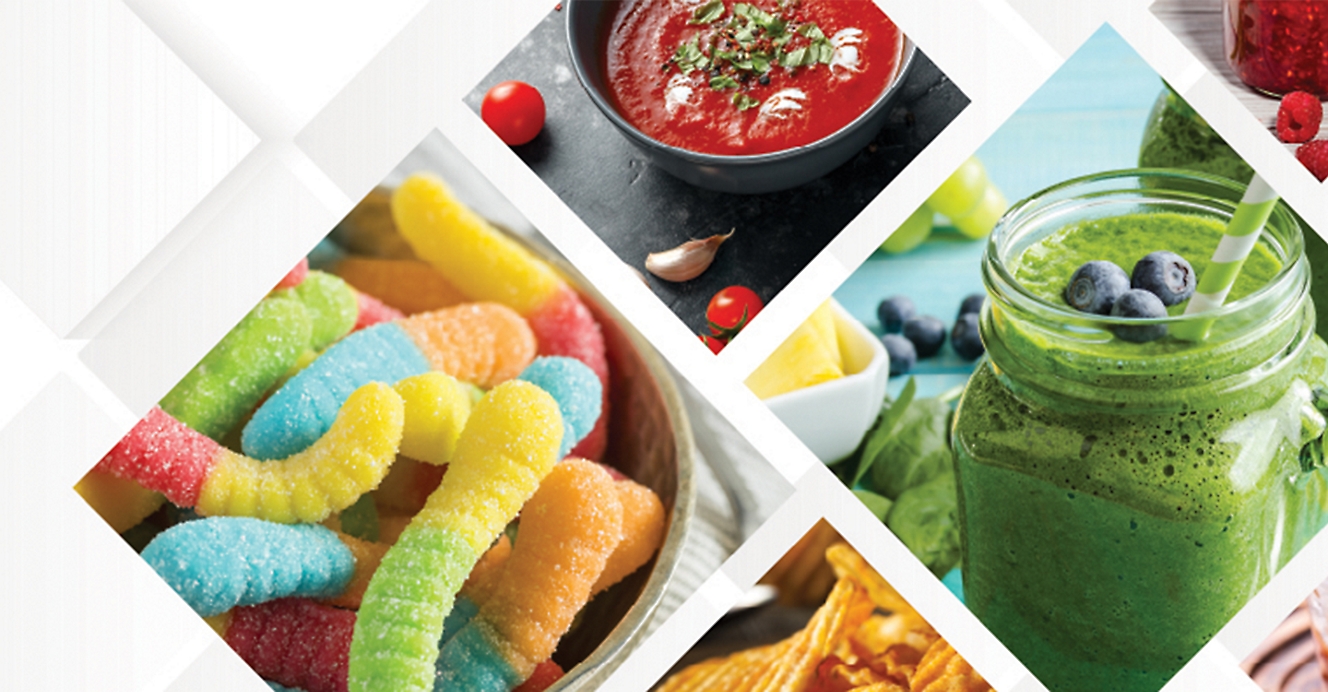 תמונת קולאז' של מאכלים ומשקאות שונים.