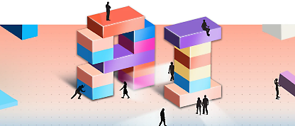 Animated image with building blocks and people