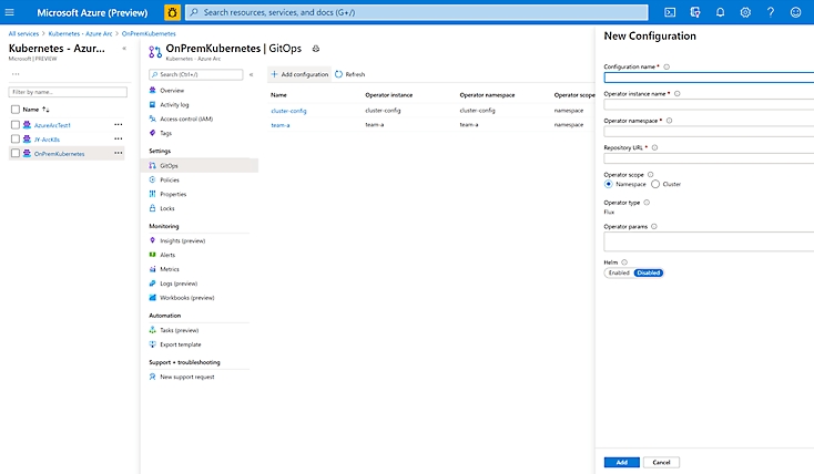 Una nueva configuración que se va a crear en GitOps, en Azure.